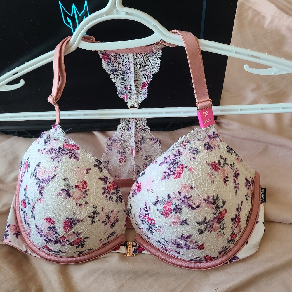 NWT 34DD Pink Date Racerback Push-Up with Rose Gold Hardware